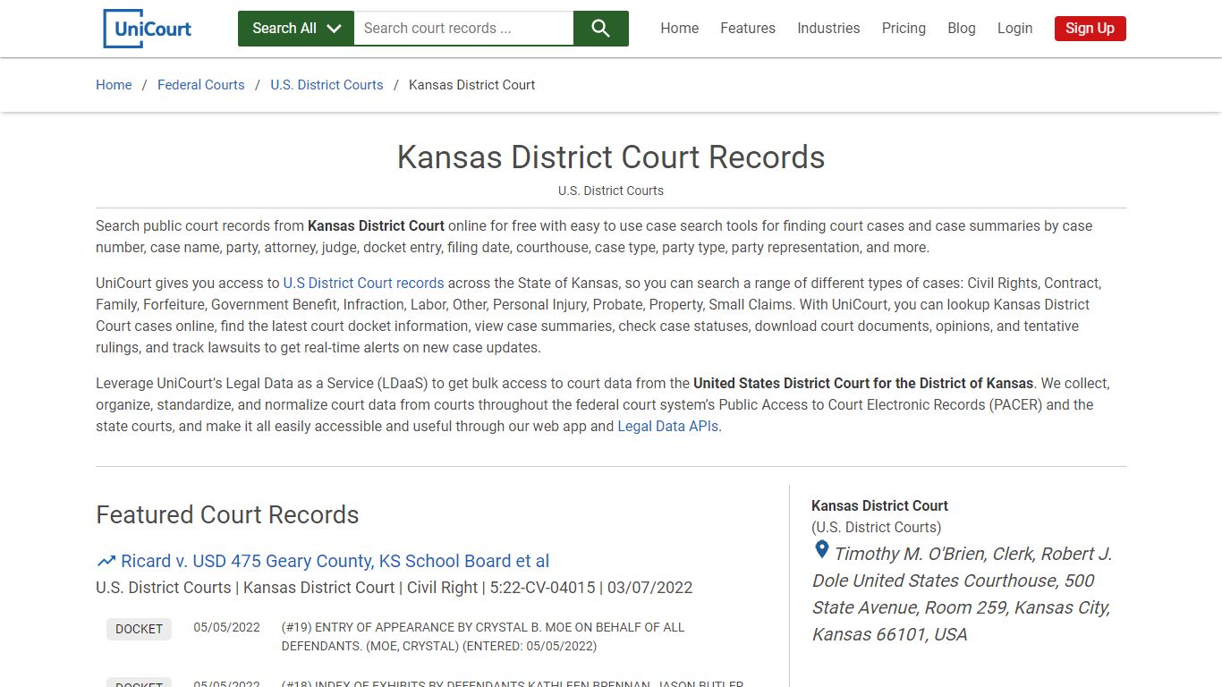 Kansas District Court Records | PACER Case Search | UniCourt